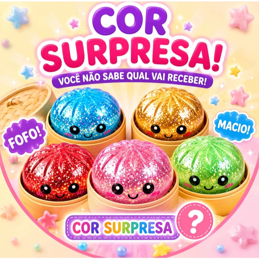Dumpling Squishy com Cestinha e Glitter